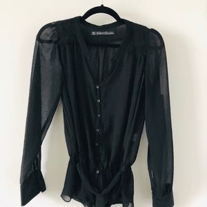 Black blouse with tie waist